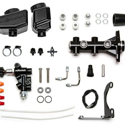 Wilwood Remote Tandem M/C Kit w/Bracket and Valve - 1.12in Bore Black