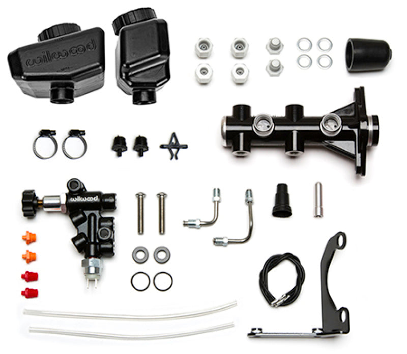 Wilwood Remote Tandem M/C Kit w/Bracket and Valve - 1.12in Bore Black