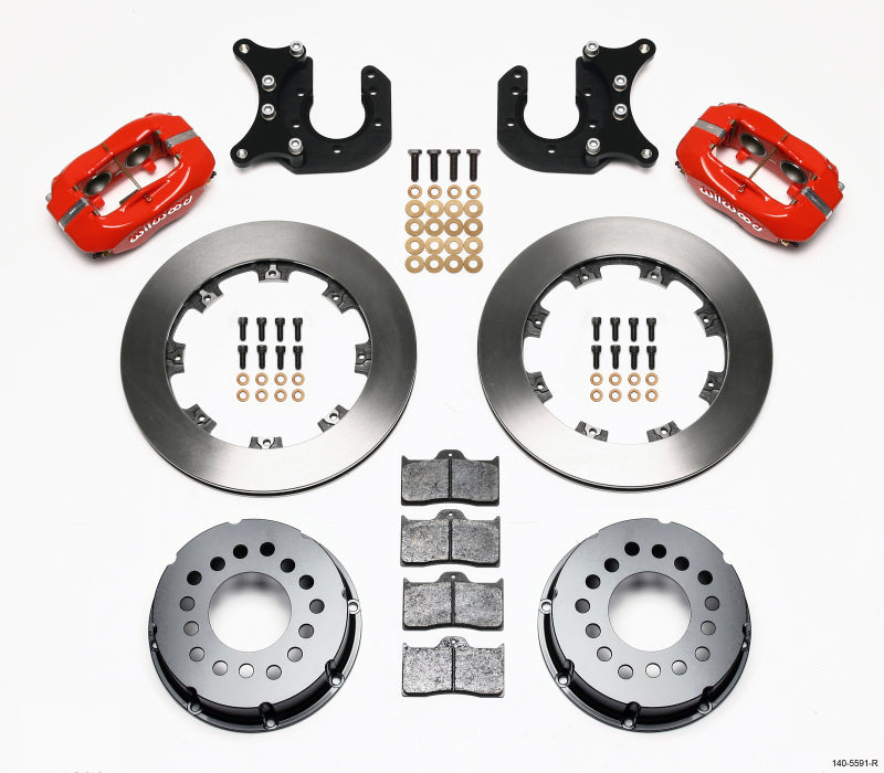 Wilwood Forged Dynalite P/S Rear Kit Red Mopar/Dana 2.36in Off w/Snap Ring Bearing