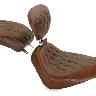 Mustang 84-06 Harley Standard Rear Tire Wide Tripper Solo Seat w/Driver Backrest - Distressed Brown