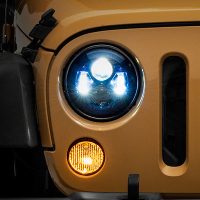 Raxiom 07-18 Jeep Wrangler JK 7-In LED Headlights- BlueHousing- Clear Lens