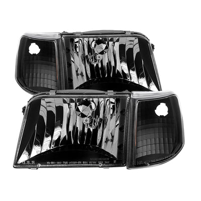 xTune Ford Ranger 93-97 Crystal Headlights w/ Corner Lights 4pcs Sets Black HD-JH-FR93-SET-BK