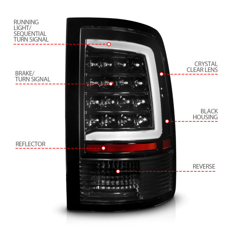 ANZO 09-18 Dodge Ram 1500 Full LED Taillights w/ Sequential Black Housing/Clear Lens