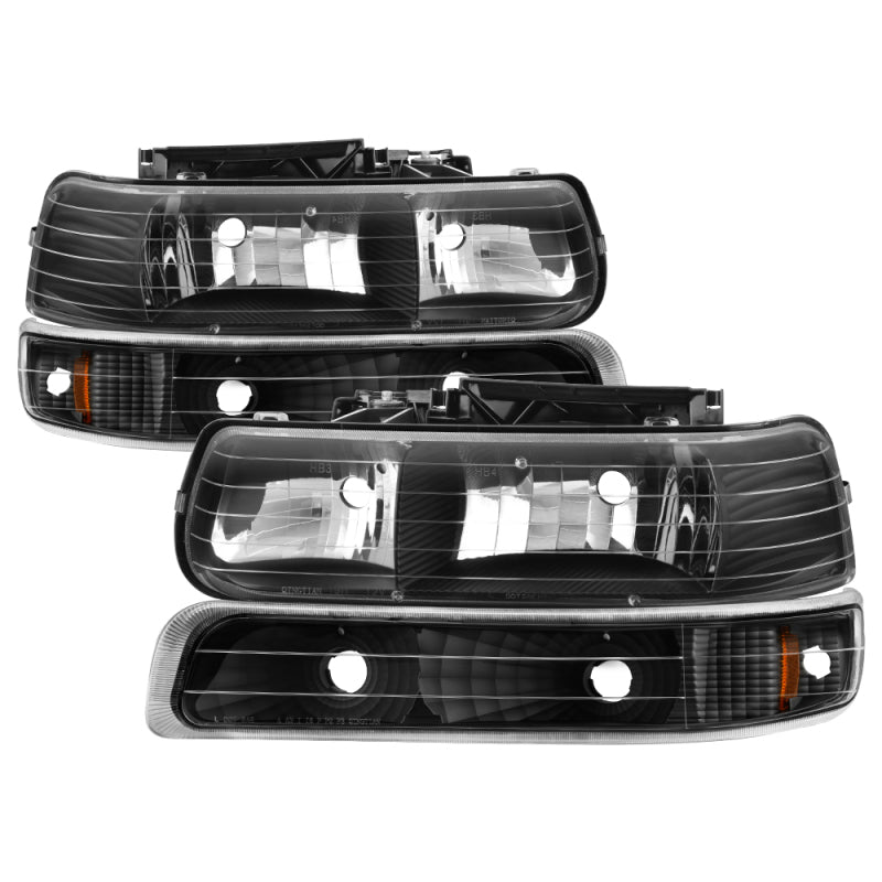 xTune Chevy Tahoe 00-06 Amber Crystal Headlights w/ Bumper Lights Black HD-JH-CSIL99-SET-AM-BK
