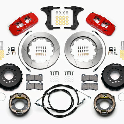 Wilwood AERO4 Rear Kit 14.00 Red 2005-2014 Mustang w/ BMR Suspn. w/Lines