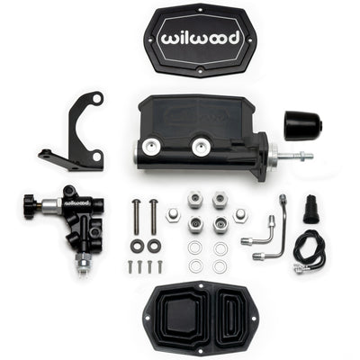 Wilwood Compact Tandem M/C - 15/16in Bore w/RH Bracket and Valve (Pushrod) - Black