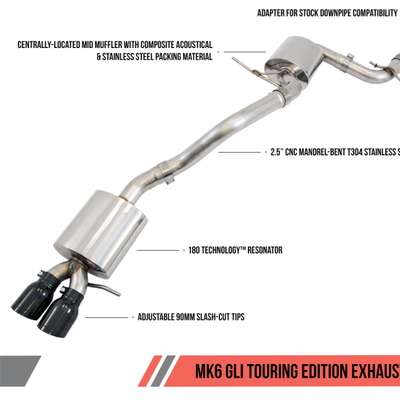 AWE Tuning Mk6 GLI 2.0T - Mk6 Jetta 1.8T Touring Edition Exhaust - Diamond Black Tips
