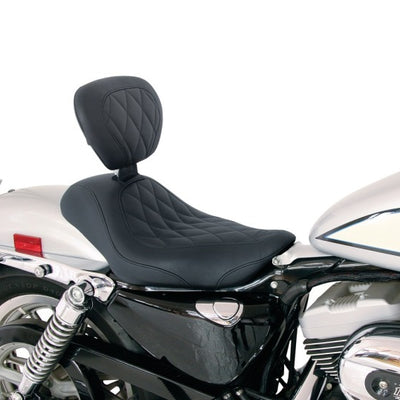 Mustang 04-21 Harley Sportster Wide Tripper Solo Seat w/Driver Backrest Diamond Stitch - Black