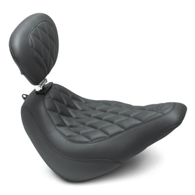 Mustang 18-21 Harley Softail Slim Wide Tripper Solo Seat w/Driver Backrest Diamond Stitch - Black