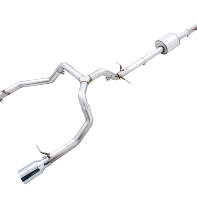 AWE Tuning 4th Gen GM 1500 5.3L 0FG Catback Split Rear Exit (Flat Bumper) - Quad Chrome Tips