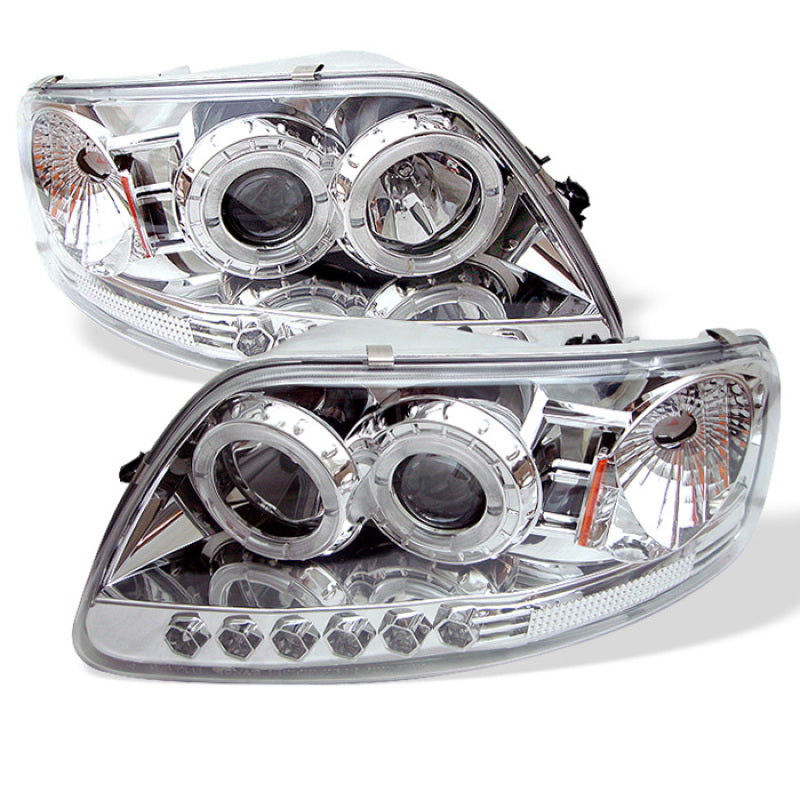 Spyder Ford F150 97-0 Projector - LED Halo Amber Reflector LED Chrome PRO-YD-FF15097-1P-AM-C