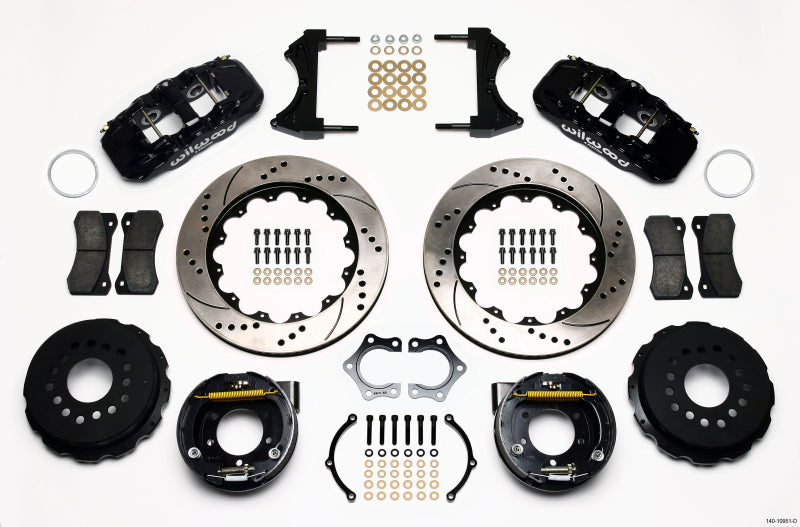 Wilwood AERO4 Rear P-Brake Kit 14.00in Drilled Mopar/Dana 2.36in Off w/Snap Ring Bearing