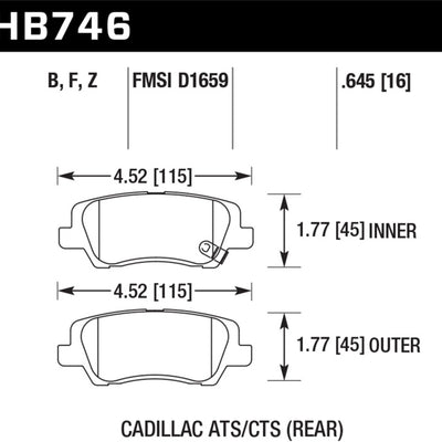 Hawk Cadillac 13-16 ATS / 14-15 CTS Performance Ceramic Rear Brake Pads