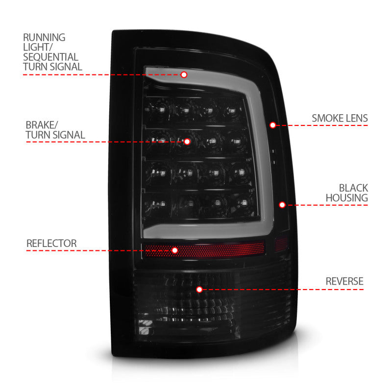 ANZO 09-18 Dodge Ram 1500 Full LED Taillights w/ Sequential Black Housing/Smoke Lens