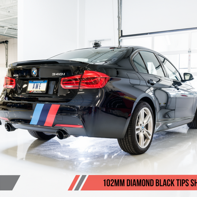 AWE Tuning BMW F3X 340i Touring Edition Axle-Back Exhaust - Diamond Black Tips (102mm)