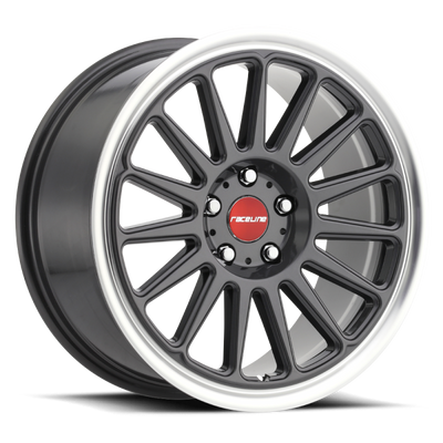 Raceline 315G Grip 17x8in / 4x100 BP / 40mm Offset / 72.6mm Bore - Gunmetal & Machined Wheel
