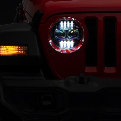 Raxiom 18-23 Jeep Wrangler JL Axial Series 9-In Angel Eye LED Headlights- Blk Housing (Clear Lens)