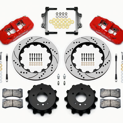 Wilwood AERO4 Rear Kit 14.00 Drilled Red 2007-2011 BMW E90 Series w/Lines