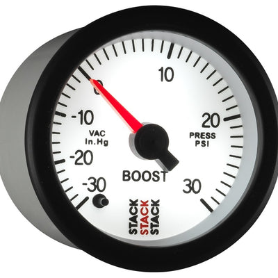 Autometer Stack 52mm -30INHG to +30 PSI (Incl T-Fitting) Pro Stepper Motor Boost Press Gauge - White