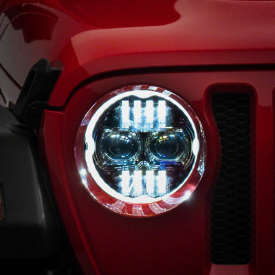 Raxiom 18-23 Jeep Wrangler JL Axial Series 9-In Angel Eye LED Headlights- Blk Housing (Clear Lens)
