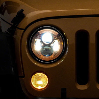 Raxiom 07-18 Jeep Wrangler JK 7-In LED Headlights Orange Housing- Clear Lens