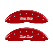 MGP 4 Caliper Covers Engraved Front & Rear Silverado style/SS Red finish silver ch