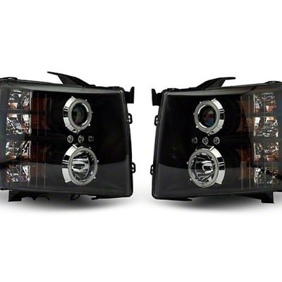 Raxiom 07-13 Silverado 1500 Super White LED Halo Projector Headlights- Black Housing (Clear Lens)