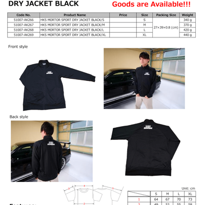 HKS MOTORSPORT DRY JACKET BLACK S