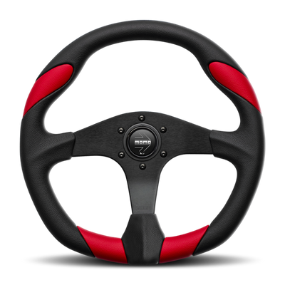 Momo Quark Steering Wheel 350 mm - Black Poly/Black Spokes/Red Inserts