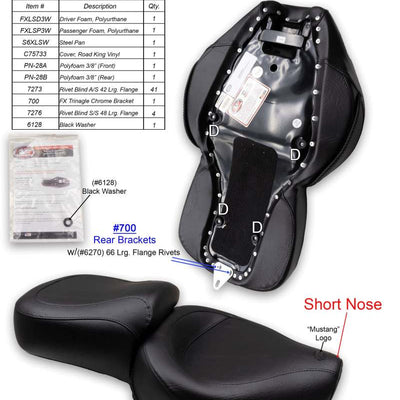 Mustang 96-03 Harley Sportster 3.3 Gal Vintage Touring-XIS 1PC Seat - Blackl