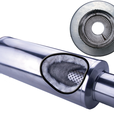 Diamond Eye MFLR 5inID SGL IN/SGL OUT 7inDIA X 24in BODY 30in LENGTH LOUVERED SLOTTED ENDS 409 SS