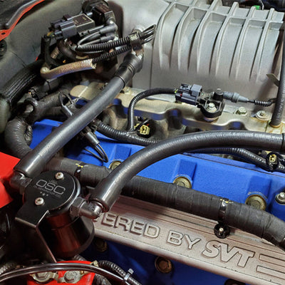 J&L 07-14 Ford Mustang GT500 Oil Separator 3.0 Passenger Side (Remote Mount) - Black Anodized