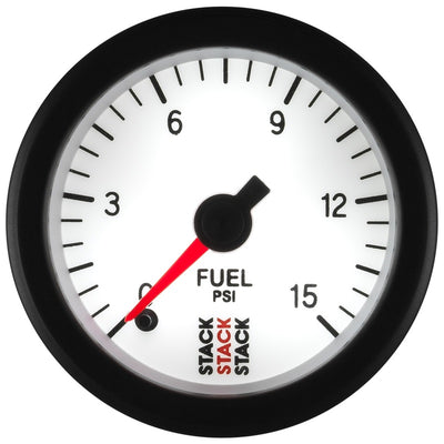 Autometer Stack 52mm 0-15 PSI 1/8in NPTF Male Pro Stepper Motor Fuel Pressure Gauge - White