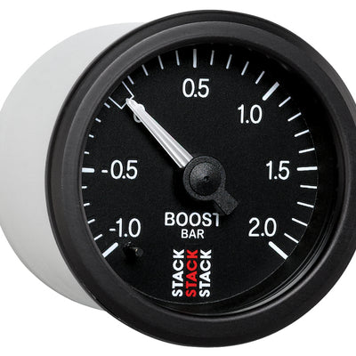 Autometer Stack 52mm -1 to +2 Bar T-Fitting 0.187in Barb (M) Mechanical Boost Pressure Gauge - Black