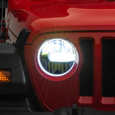 Raxiom 18-23 Jeep Wrangler JL Axial Series 9-In LED Headlights- Blk Housing (Clear Lens)