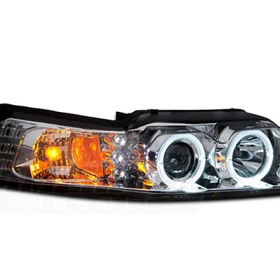 Raxiom 13-14 Ford Mustang LED Halo Projector Headlights- Black Housing (Clear Lens)
