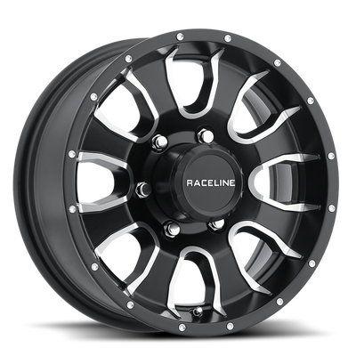 Raceline 860M Mamba 15x6in / 6x139.7 BP / 0mm Offset / 4.25mm Bore - Black & Machined Wheel