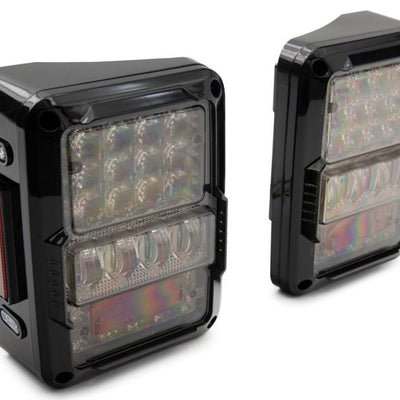 Raxiom 07-18 Jeep Wrangler JK Axial Series Lux LED Tail Lights- Blk Housing (Clear Lens)