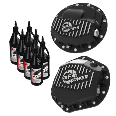 aFe Pro Series F&R Differential Cover Black w/ Machined Fins 13-18 RAM 6.7L w/ 75W90 Synth Gear Oil
