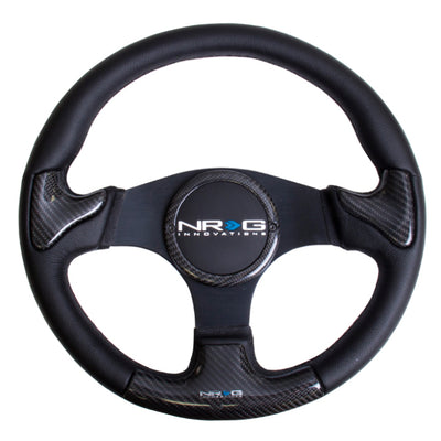 NRG Carbon Fiber Steering Wheel (350mm) Blk Frame Blk Stitching w/Rubber Cover Horn Button