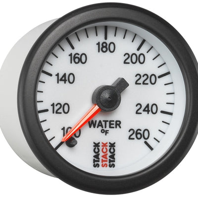 Autometer Stack 52mm 100-260 Deg F 1/8in NPTF Male Pro Stepper Motor Water Temp Gauge - White