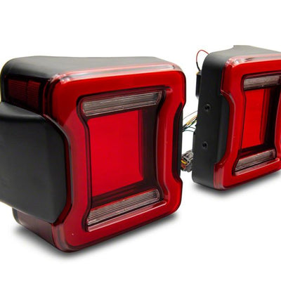 Raxiom 07-18 Jeep Wrangler JK Axial Series JL Style LED Tail Lights- BlkHousing- Red Lens