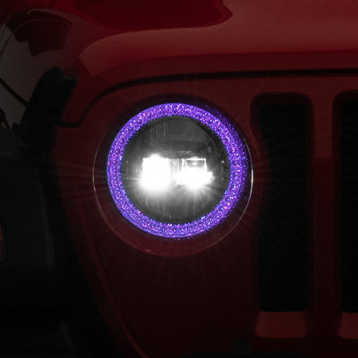 Raxiom 18-22 Jeep Wrangler JL/JT Axial 9-Inch LED Headlights w/RGB Halo- Blk Housing (Clear Lens)