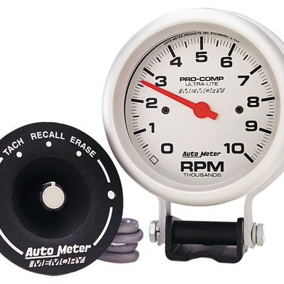 AutoMeter Gauge Tachometer 3-3/4in. 10K RPM Pedestal W/ Peak Memory Ultra-Lite