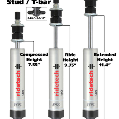 Ridetech HQ Series Shock Absorber Fixed Valve 3.85 Stroke Narrow T-bar/Stud Mounting 7.55in x 11.4in