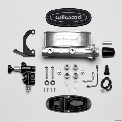 Wilwood HV Tandem M/C Kit w L/H Bracket & Prop Valve - 1 1/8in Bore Ball Burnished