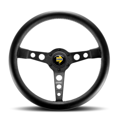 Momo Prototipo Steering Wheel 350 mm - Black Leather/Wht Stitch/Black Spokes