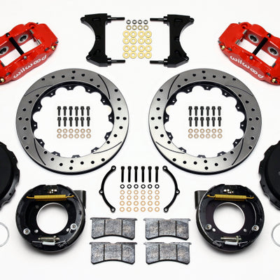 Wilwood Narrow Superlite 4R Rear P-Brk Kit 12.88in Drilled Red Ford 8.8 w/2.5in Offset-5 Lug