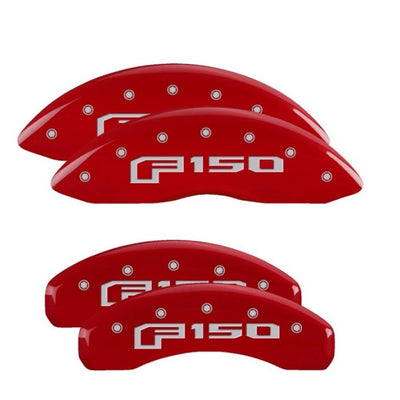 MGP 4 Caliper Covers Engraved Front & Rear F-150 Logo Red Finish Silver Char 2021 Ford F-150