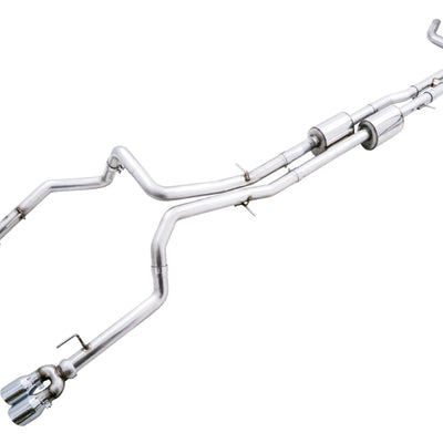 AWE Tuning 4th Gen GM 1500 6.2L 0FG Catback Split Rear Exit (w/ Bumper Cutouts) - Quad Chrome Tips
